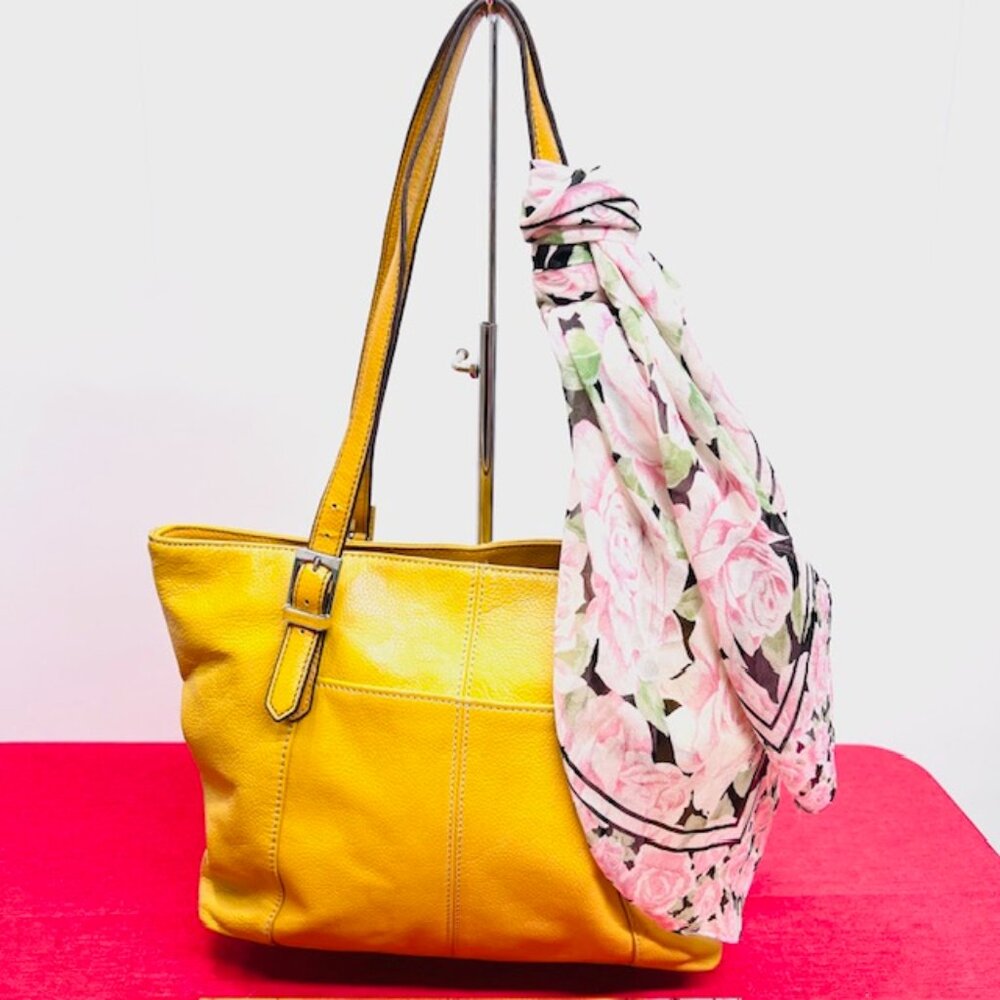 Tignanello Grain Leather Medium Yellow Shoulder Bag + FREE Silk Floral Scarf(39 - Picture 12 of 13